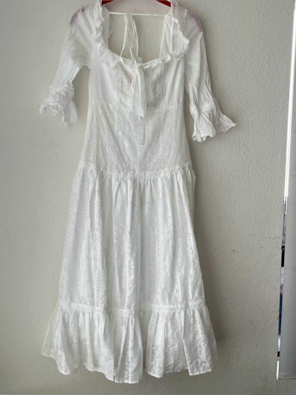 For Love & Lemons White Lace Tiered Maxi Dress XS Ruffle Tie Front